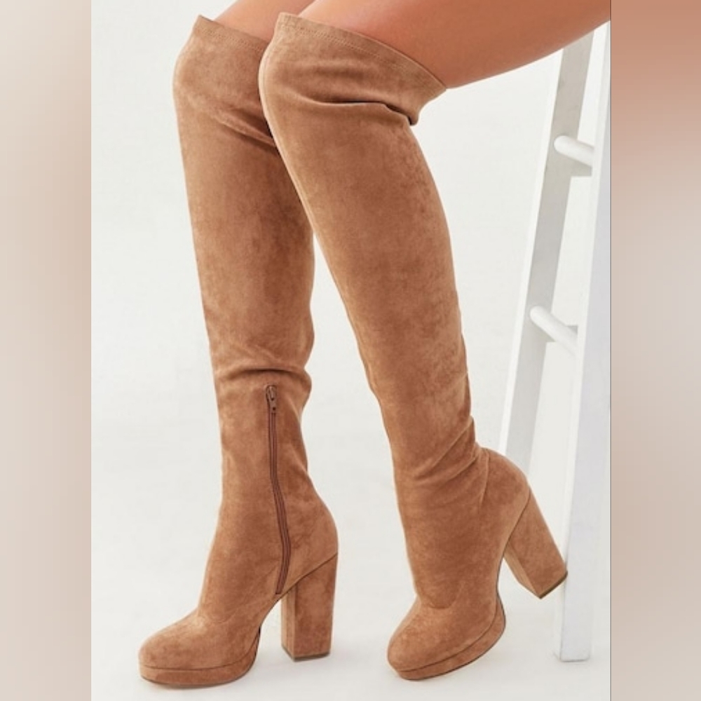 Tan tall platform boots